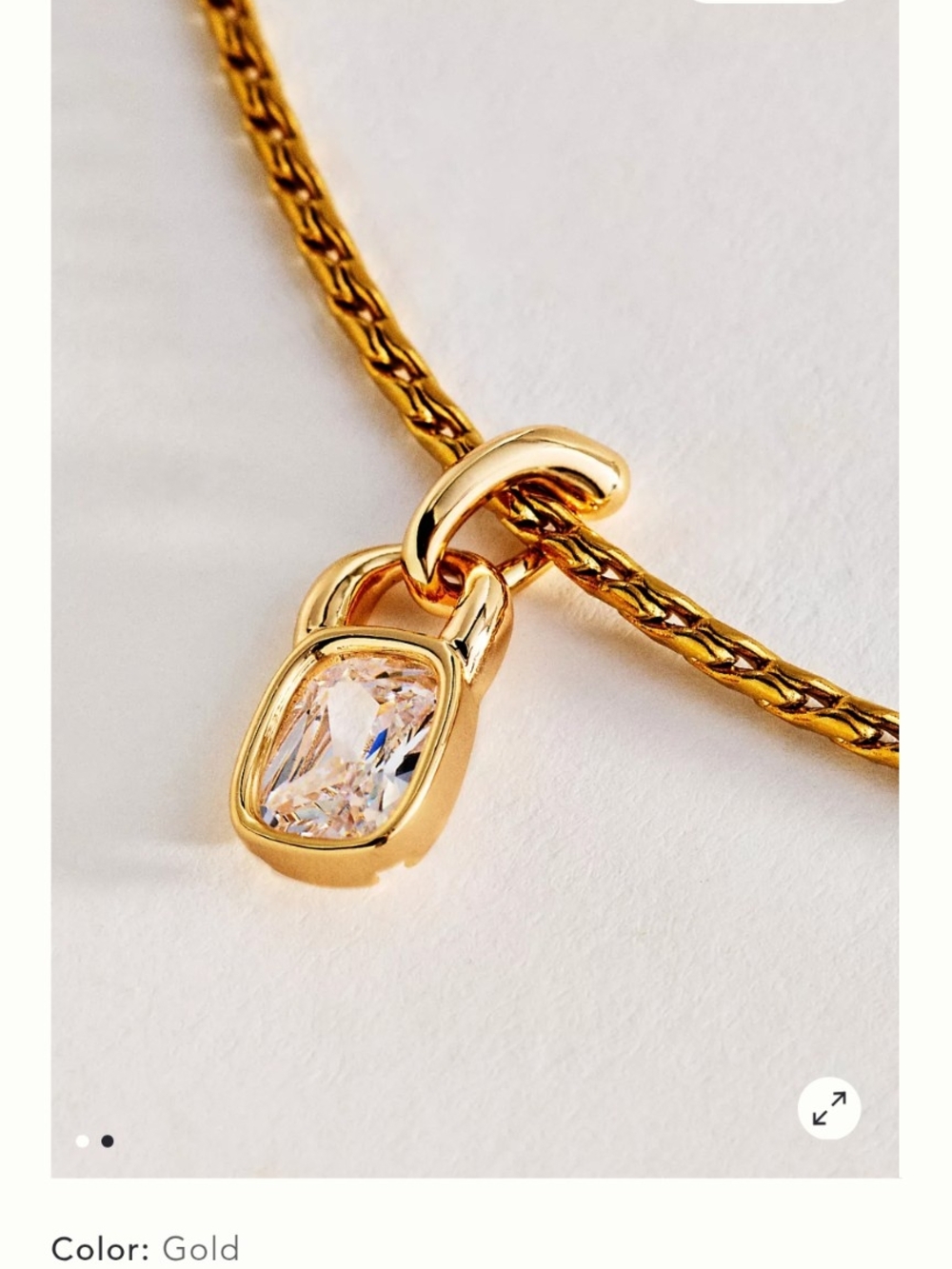 Anthropologie Gold Necklace with Crystal Bezel Pendant